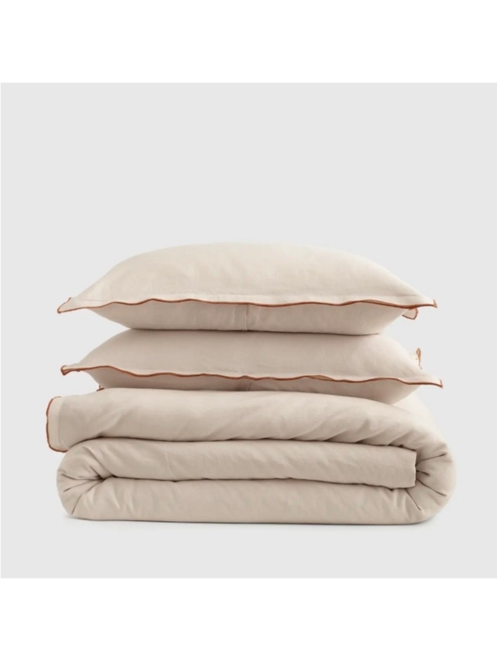 Quince European Linen Embroidered Edge King Duvet Cover Set Sand Flax